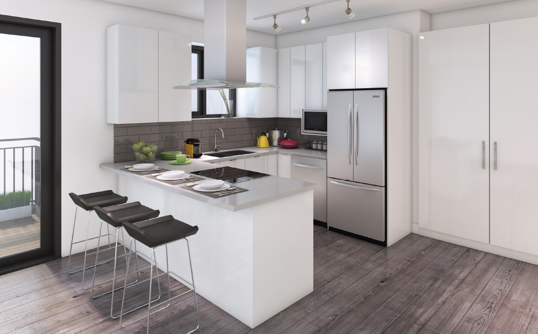 3D RENDERING of White Kitchen
