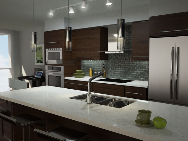3D RENDERING of Modern Kitchen with Kitchen Island