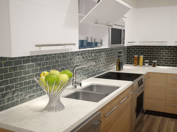 3D RENDERING of Modern Kitchen with Fruit Bowl