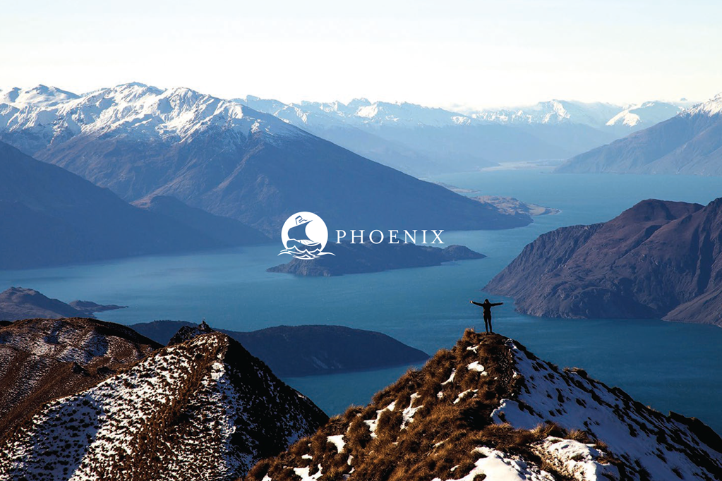 Phoenix - branded photography with someone standing on a mountain facing the water